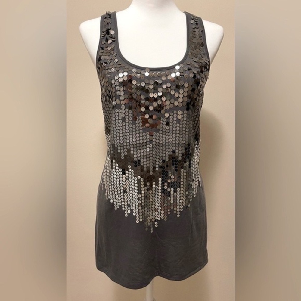 Sequin Embellished Gray Tank Top